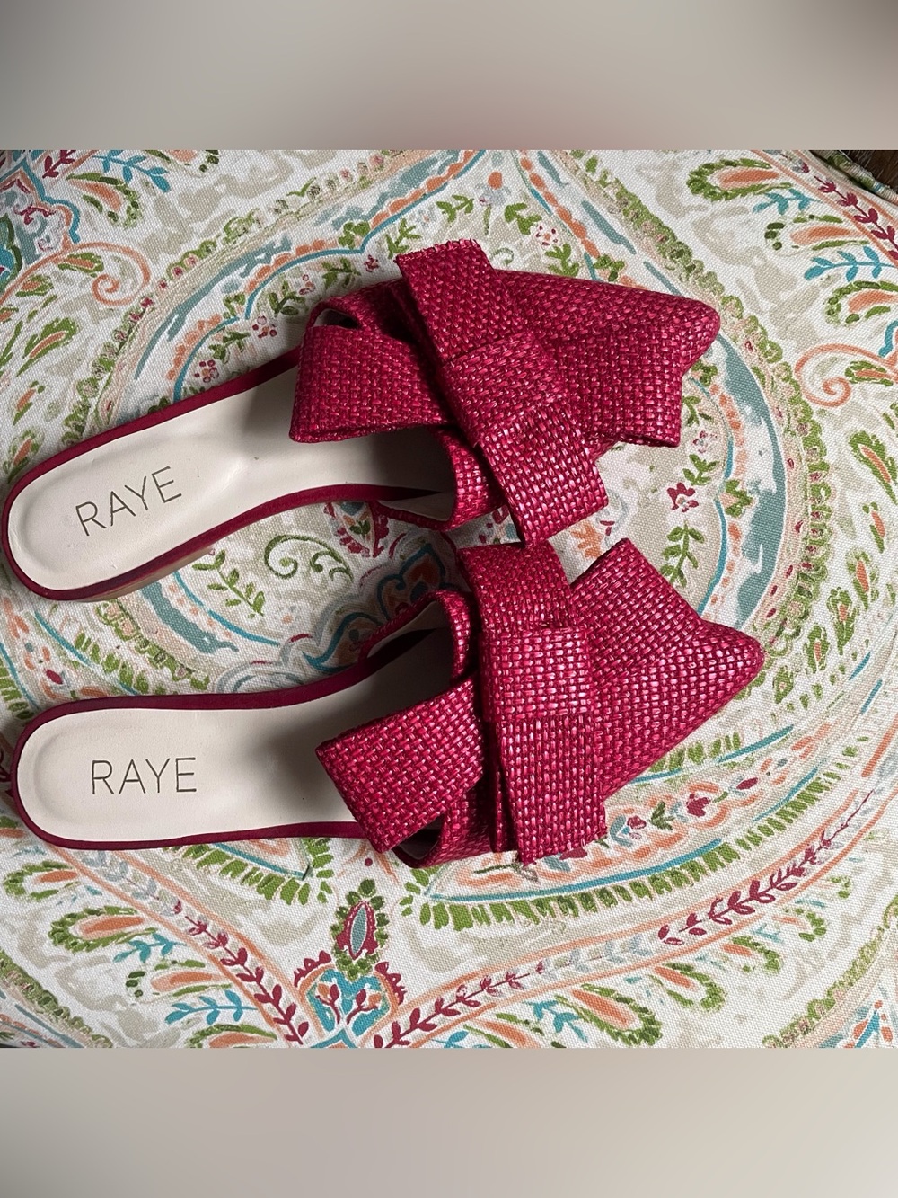 RAYE Hot raspberry Woven Knot Slide Mules